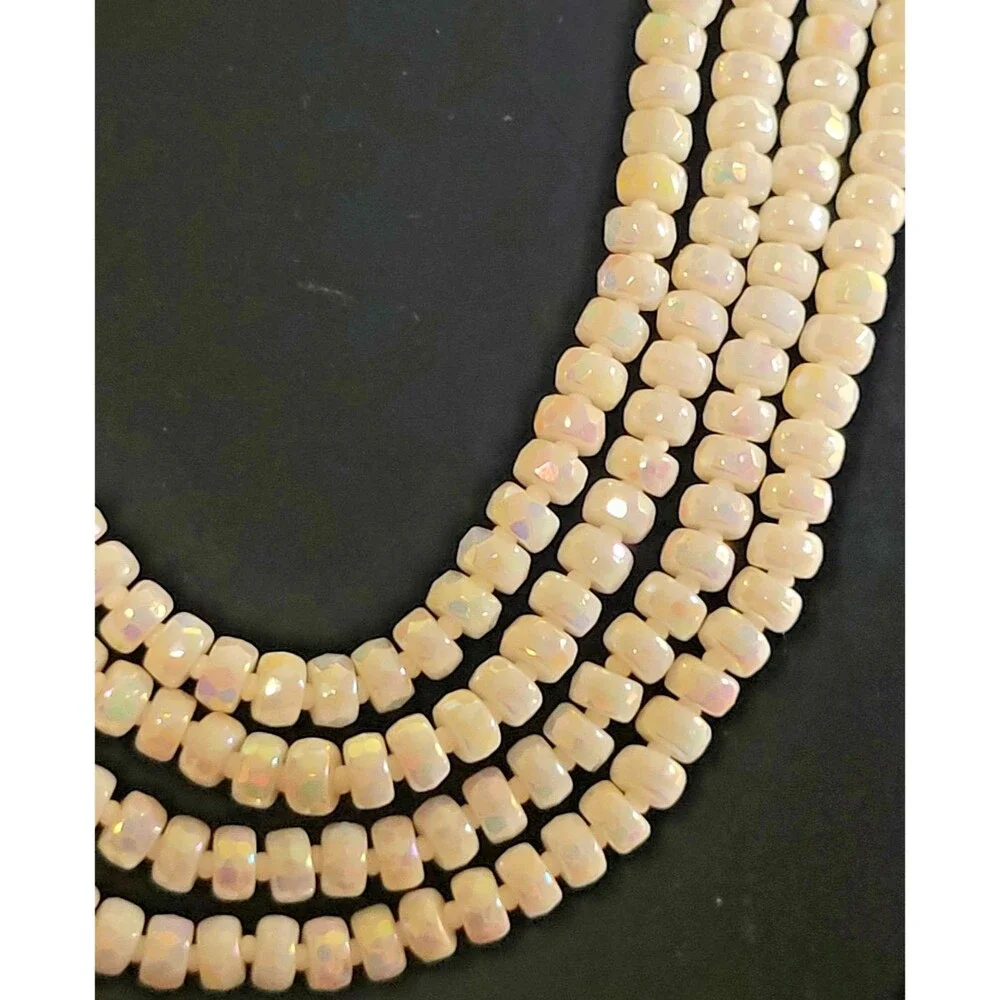 Vintage 1950s 4 Strand Opalescent Glass Bead Necklace Wedding Glam Mid Century